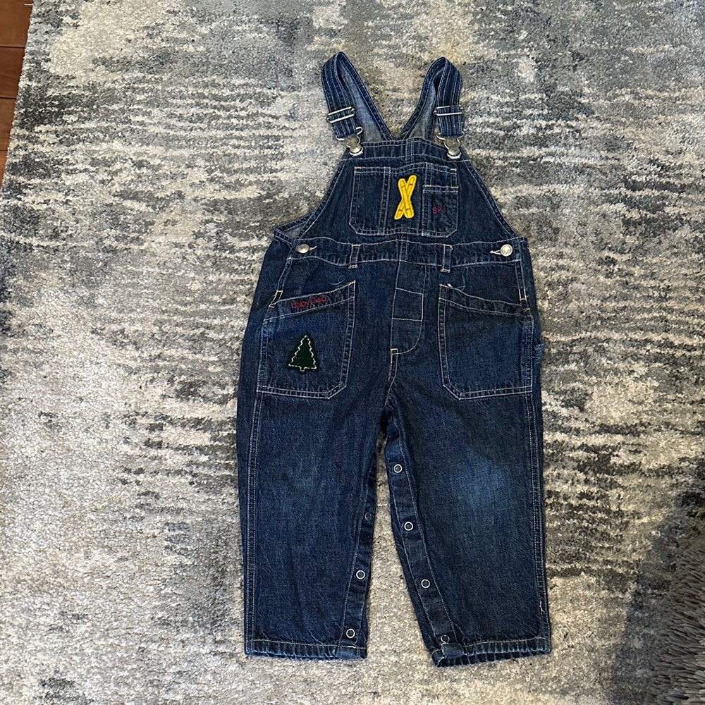 GAP Kids Dark Blue Denim Overalls with Colorful Patches